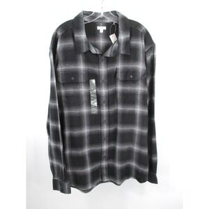 DIP Flannel Shirt Mens XXL Black Plaid Button Up Long Sleeve Pockets P8-25